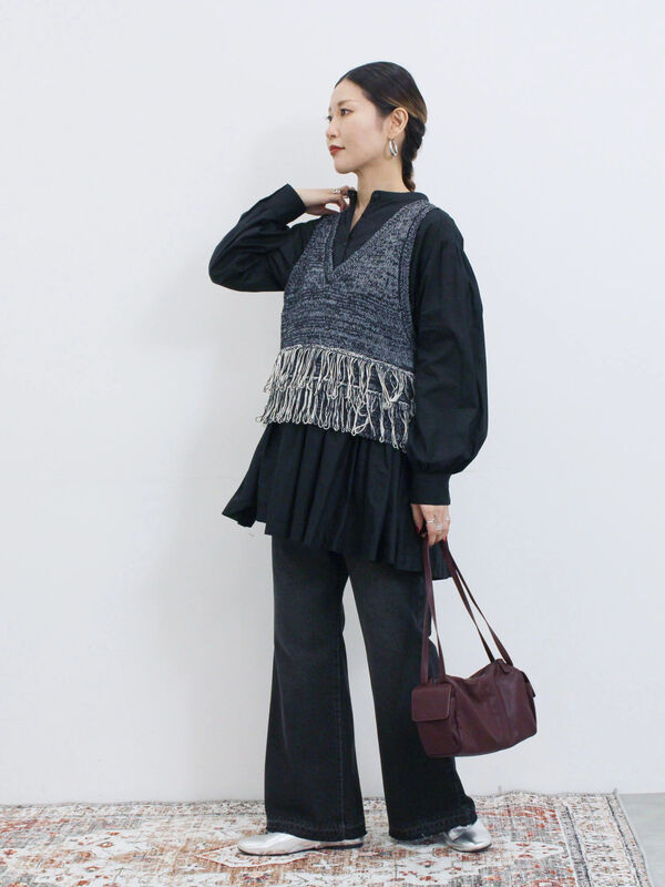 セール】 フリンジニットベスト（ブラック/モカ/キナリ/トップス
