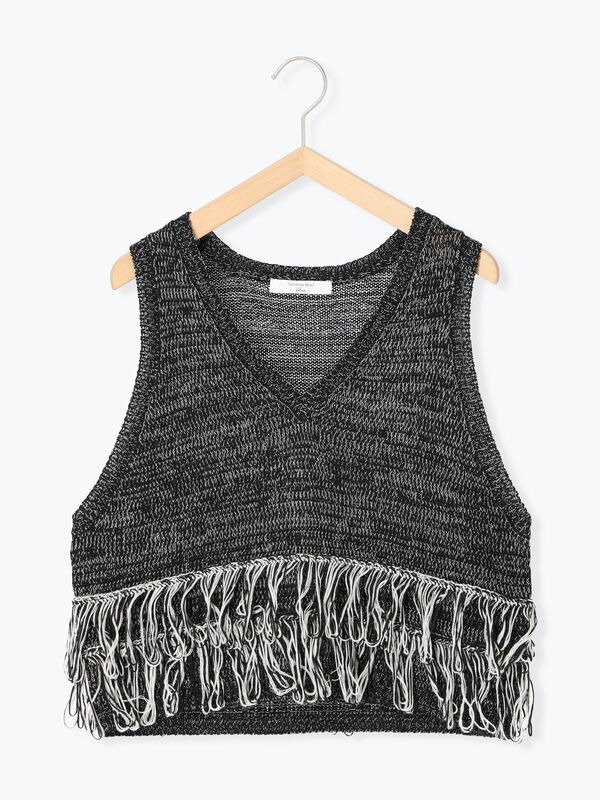 セール】 フリンジニットベスト（ブラック/モカ/キナリ/トップス