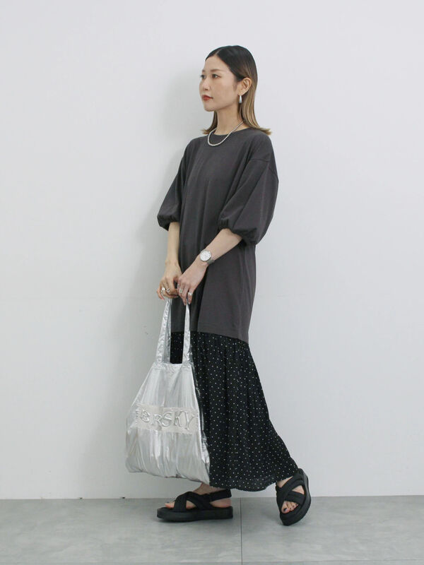 セール】 花柄ドッキングカットワンピース（チャコールグレー/ブラック