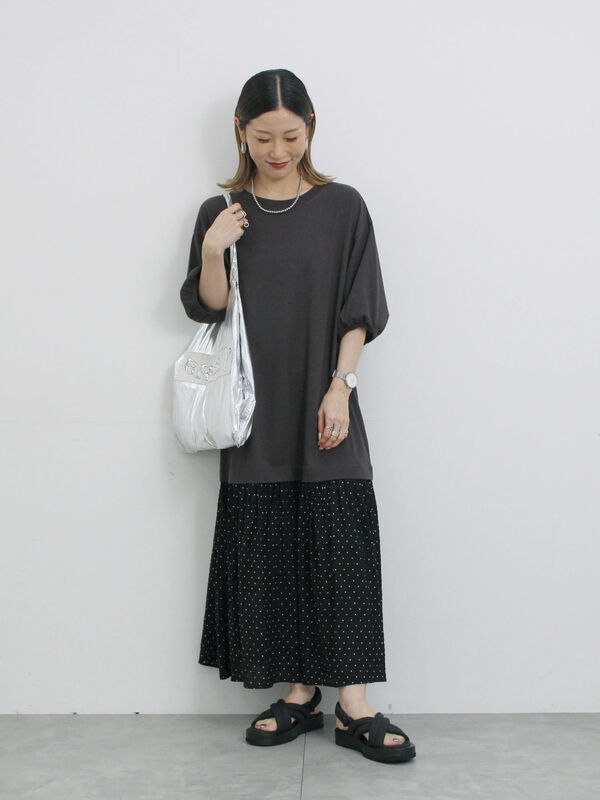 セール】 花柄ドッキングカットワンピース（チャコールグレー/ブラック