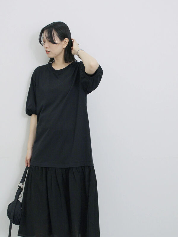 セール】 花柄ドッキングカットワンピース（チャコールグレー/ブラック