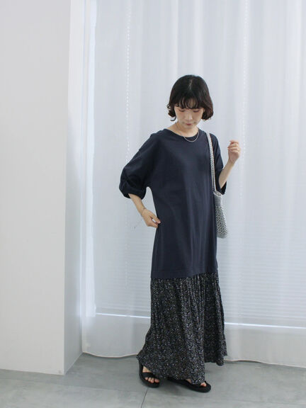 花柄ドッキングカットワンピース（チャコールグレー/ブラック/ネイビー）｜Samansa Mos2 blue（サマンサモスモス ブルー）通販