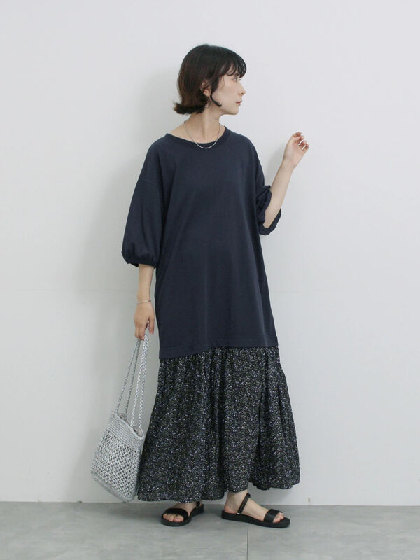 セール】 花柄ドッキングカットワンピース（チャコールグレー/ブラック