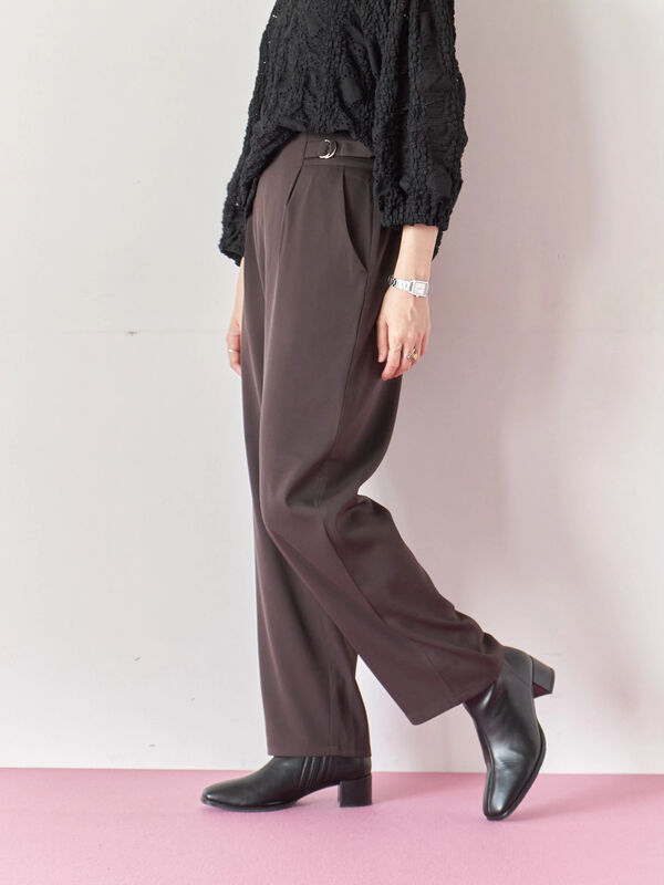 セール】 【イージーケア】サイドタブストレートパンツ（ブラック