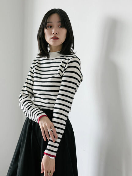 【Hug knit】リブハイネックプルオーバー（オフホワイト/ホワイト/ブラック/グリーン/ＴＯＰグレー）｜Samansa Mos2 blue（サマンサモスモス ブルー）通販