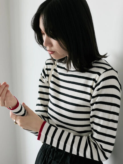 【Hug knit】リブハイネックプルオーバー（オフホワイト/ホワイト/ブラック/グリーン/ＴＯＰグレー）｜Samansa Mos2 blue（サマンサモスモス ブルー）通販