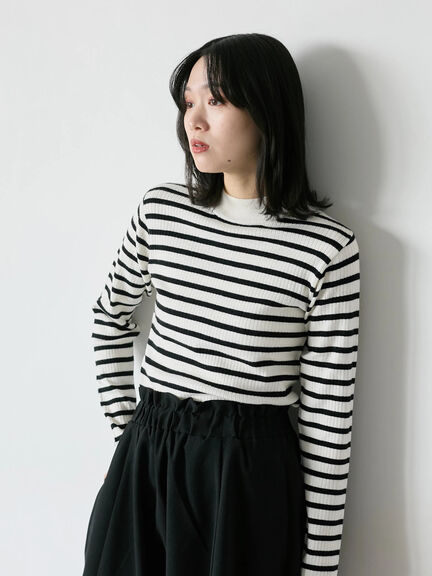 【Hug knit】リブハイネックプルオーバー（オフホワイト/ホワイト/ブラック/グリーン/ＴＯＰグレー）｜Samansa Mos2 blue（サマンサモスモス ブルー）通販