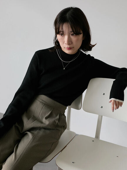 【Hug knit】リブハイネックプルオーバー（オフホワイト/ホワイト/ブラック/グリーン/ＴＯＰグレー）｜Samansa Mos2 blue（サマンサモスモス ブルー）通販