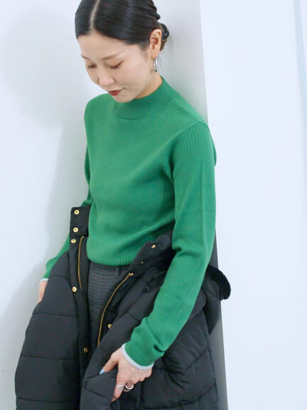 【Hug knit】リブハイネックプルオーバー（オフホワイト/ホワイト/ブラック/グリーン/ＴＯＰグレー）｜Samansa Mos2 blue（サマンサモスモス ブルー）通販