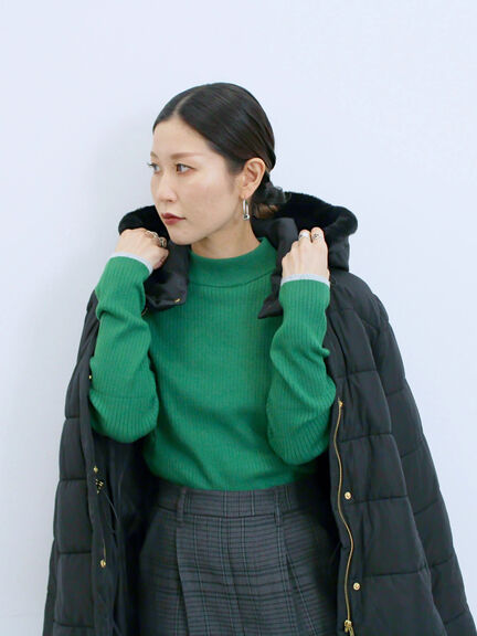 【Hug knit】リブハイネックプルオーバー（オフホワイト/ホワイト/ブラック/グリーン/ＴＯＰグレー）｜Samansa Mos2 blue（サマンサモスモス ブルー）通販