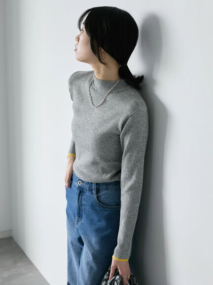 【Hug knit】リブハイネックプルオーバー（オフホワイト/ホワイト/ブラック/グリーン/ＴＯＰグレー）｜Samansa Mos2 blue（サマンサモスモス ブルー）通販