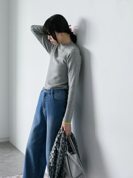 【Hug knit】リブハイネックプルオーバー（オフホワイト/ホワイト/ブラック/グリーン/ＴＯＰグレー）｜Samansa Mos2 blue（サマンサモスモス ブルー）通販