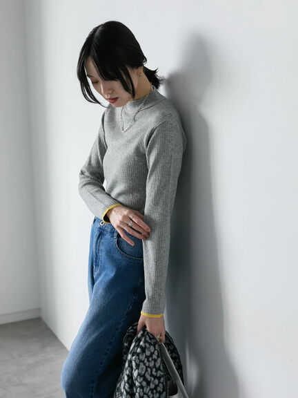 【Hug knit】リブハイネックプルオーバー（オフホワイト/ホワイト/ブラック/グリーン/ＴＯＰグレー）｜Samansa Mos2 blue（サマンサモスモス ブルー）通販