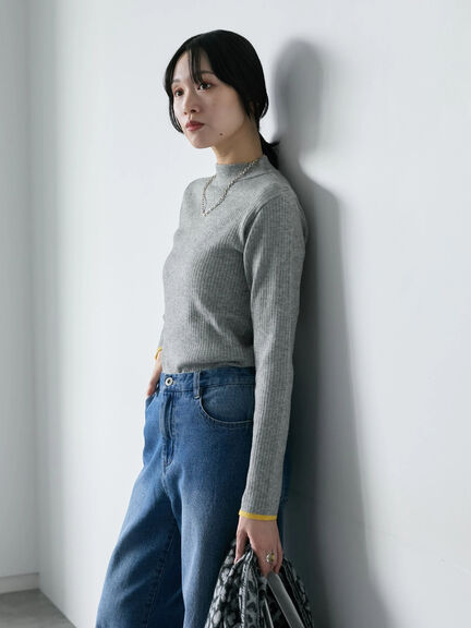 【Hug knit】リブハイネックプルオーバー（オフホワイト/ホワイト/ブラック/グリーン/ＴＯＰグレー）｜Samansa Mos2 blue（サマンサモスモス ブルー）通販