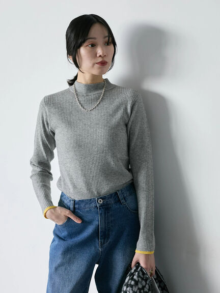 【Hug knit】リブハイネックプルオーバー（オフホワイト/ホワイト/ブラック/グリーン/ＴＯＰグレー）｜Samansa Mos2 blue（サマンサモスモス ブルー）通販