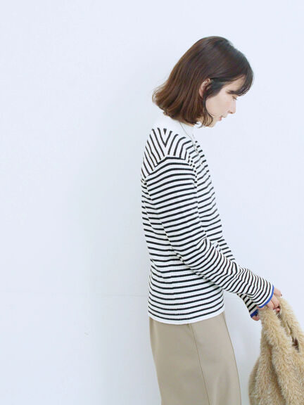 【Hug knit】リブハイネックプルオーバー（オフホワイト/ホワイト/ブラック/グリーン/ＴＯＰグレー）｜Samansa Mos2 blue（サマンサモスモス ブルー）通販