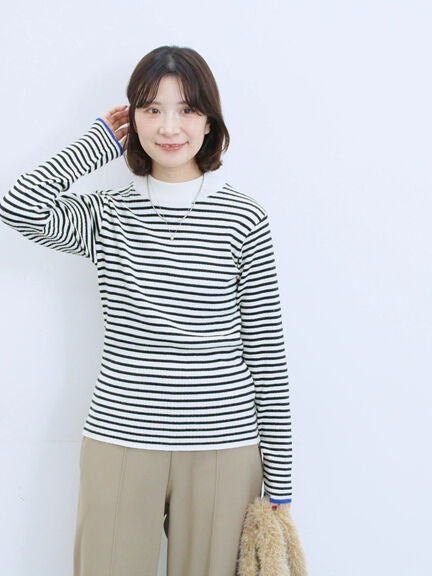 【Hug knit】リブハイネックプルオーバー（オフホワイト/ホワイト/ブラック/グリーン/ＴＯＰグレー）｜Samansa Mos2 blue（サマンサモスモス ブルー）通販