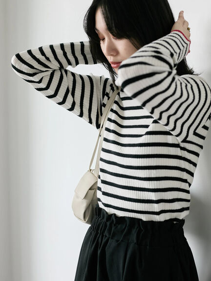 【Hug knit】リブハイネックプルオーバー（オフホワイト/ホワイト/ブラック/グリーン/ＴＯＰグレー）｜Samansa Mos2 blue（サマンサモスモス ブルー）通販