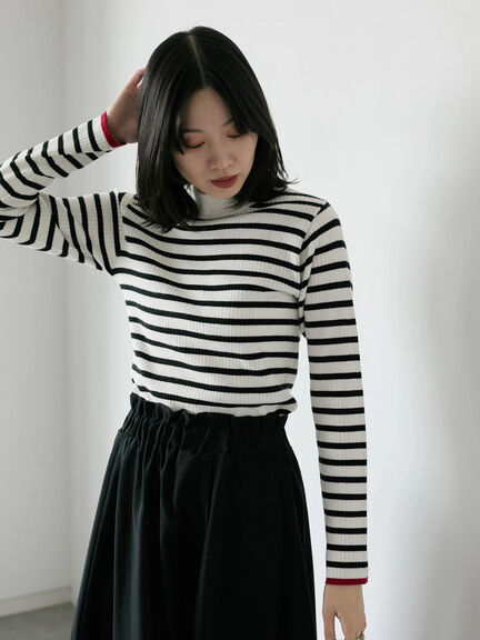 【Hug knit】リブハイネックプルオーバー（オフホワイト/ホワイト/ブラック/グリーン/ＴＯＰグレー）｜Samansa Mos2 blue（サマンサモスモス ブルー）通販