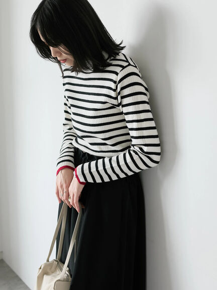 【Hug knit】リブハイネックプルオーバー（オフホワイト/ホワイト/ブラック/グリーン/ＴＯＰグレー）｜Samansa Mos2 blue（サマンサモスモス ブルー）通販