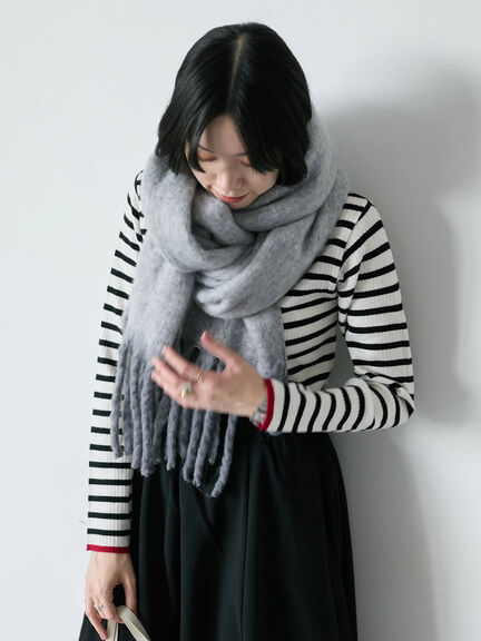 【Hug knit】リブハイネックプルオーバー（オフホワイト/ホワイト/ブラック/グリーン/ＴＯＰグレー）｜Samansa Mos2 blue（サマンサモスモス ブルー）通販