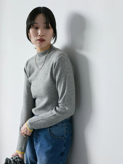 【Hug knit】リブハイネックプルオーバー（オフホワイト/ホワイト/ブラック/グリーン/ＴＯＰグレー）｜Samansa Mos2 blue（サマンサモスモス ブルー）通販