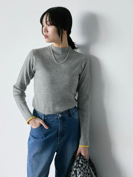 【Hug knit】リブハイネックプルオーバー（オフホワイト/ホワイト/ブラック/グリーン/ＴＯＰグレー）｜Samansa Mos2 blue（サマンサモスモス ブルー）通販