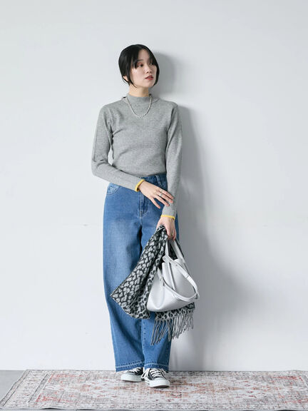 【Hug knit】リブハイネックプルオーバー（オフホワイト/ホワイト/ブラック/グリーン/ＴＯＰグレー）｜Samansa Mos2 blue（サマンサモスモス ブルー）通販