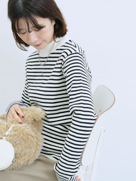 【Hug knit】リブハイネックプルオーバー（オフホワイト/ホワイト/ブラック/グリーン/ＴＯＰグレー）｜Samansa Mos2 blue（サマンサモスモス ブルー）通販