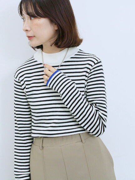 【Hug knit】リブハイネックプルオーバー（オフホワイト/ホワイト/ブラック/グリーン/ＴＯＰグレー）｜Samansa Mos2 blue（サマンサモスモス ブルー）通販