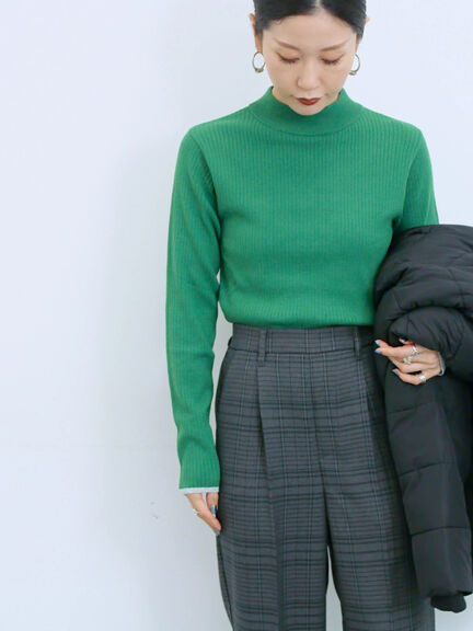 【Hug knit】リブハイネックプルオーバー（オフホワイト/ホワイト/ブラック/グリーン/ＴＯＰグレー）｜Samansa Mos2 blue（サマンサモスモス ブルー）通販