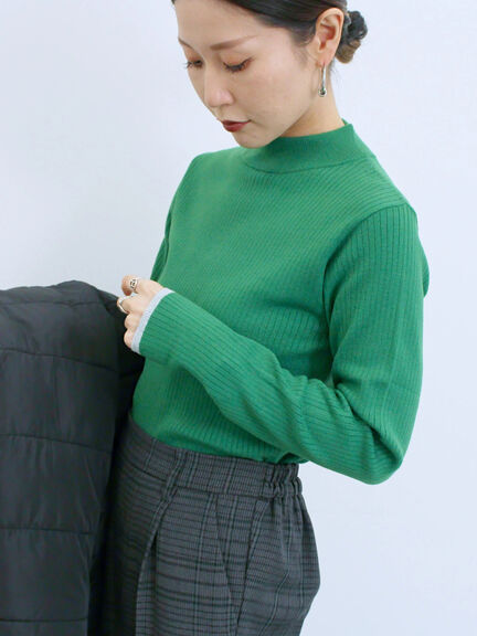 【Hug knit】リブハイネックプルオーバー（オフホワイト/ホワイト/ブラック/グリーン/ＴＯＰグレー）｜Samansa Mos2 blue（サマンサモスモス ブルー）通販