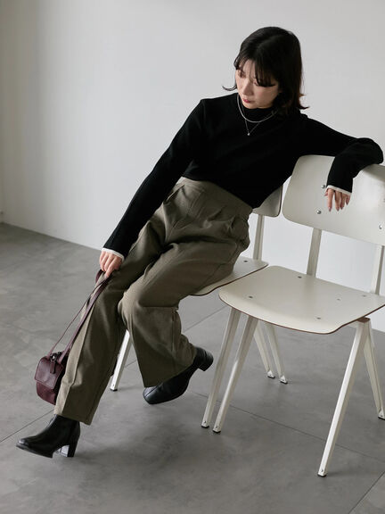 【Hug knit】リブハイネックプルオーバー（オフホワイト/ホワイト/ブラック/グリーン/ＴＯＰグレー）｜Samansa Mos2 blue（サマンサモスモス ブルー）通販