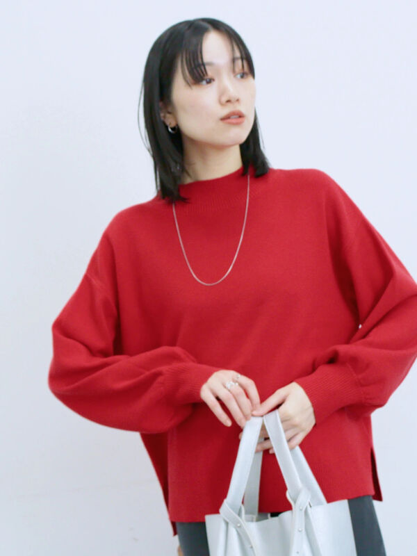 【Hug knit】袖ボリュームハイネックプルオーバー（レッド）｜Samansa Mos2 blue（サマンサモスモス ブルー）通販