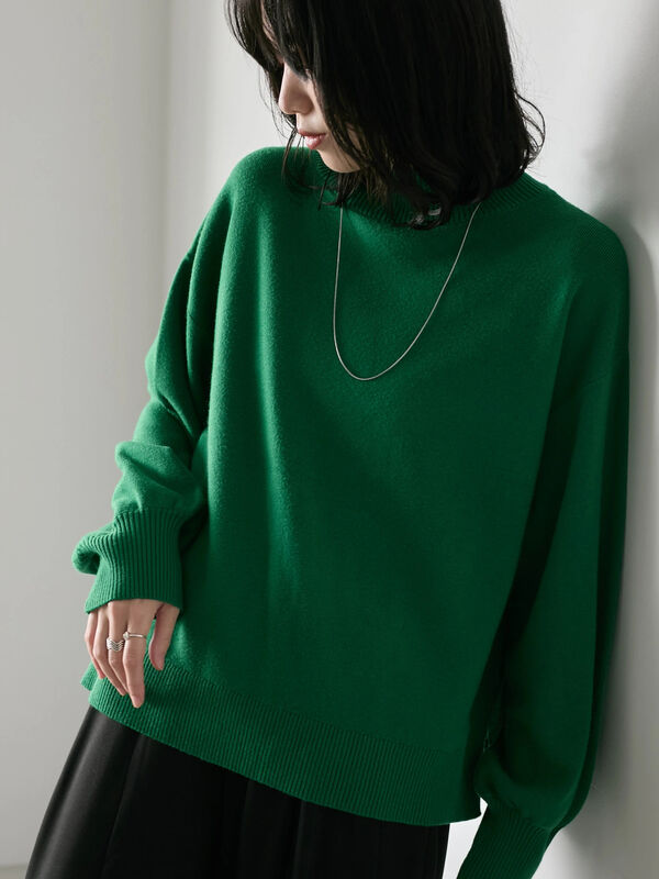 【Hug knit】袖ボリュームハイネックプルオーバー（グリーン）｜Samansa Mos2 blue（サマンサモスモス ブルー）通販