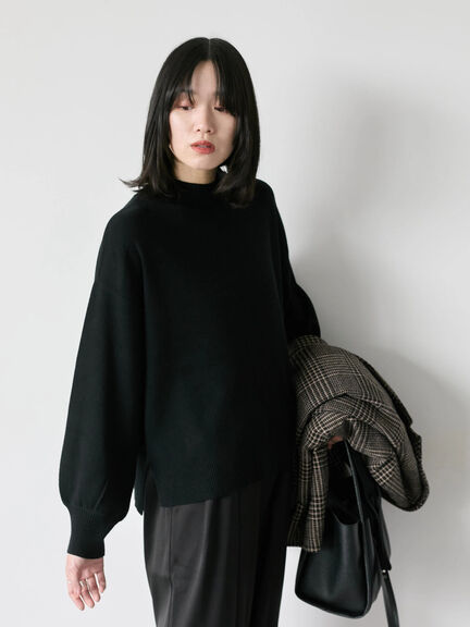 【Hug knit】袖ボリュームハイネックプルオーバー（ブラック/レッド/ダークオレンジ/グリーン/ＴＯＰグレー）｜Samansa Mos2 blue（サマンサモスモス ブルー）通販