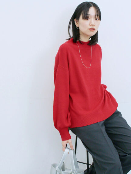 【Hug knit】袖ボリュームハイネックプルオーバー（ブラック/レッド/ダークオレンジ/グリーン/ＴＯＰグレー）｜Samansa Mos2 blue（サマンサモスモス ブルー）通販