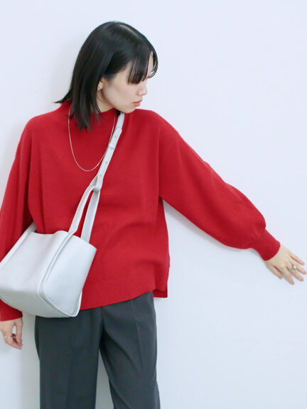 【Hug knit】袖ボリュームハイネックプルオーバー（ブラック/レッド/ダークオレンジ/グリーン/ＴＯＰグレー）｜Samansa Mos2 blue（サマンサモスモス ブルー）通販