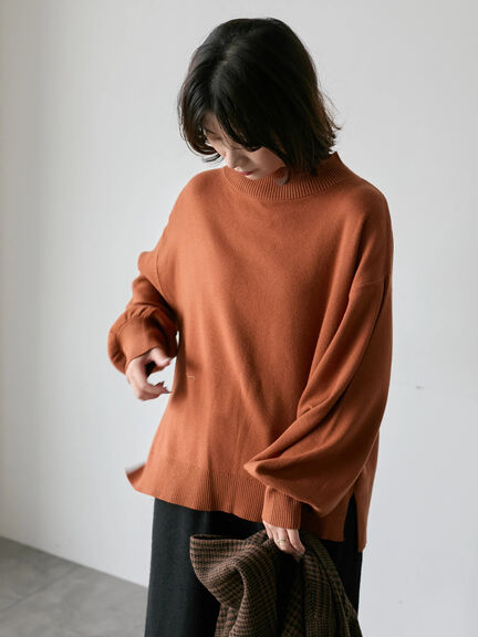 【Hug knit】袖ボリュームハイネックプルオーバー（ブラック/レッド/ダークオレンジ/グリーン/ＴＯＰグレー）｜Samansa Mos2 blue（サマンサモスモス ブルー）通販