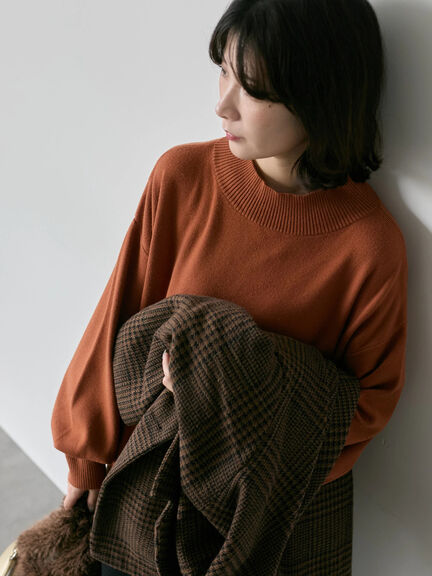 【Hug knit】袖ボリュームハイネックプルオーバー（ブラック/レッド/ダークオレンジ/グリーン/ＴＯＰグレー）｜Samansa Mos2 blue（サマンサモスモス ブルー）通販