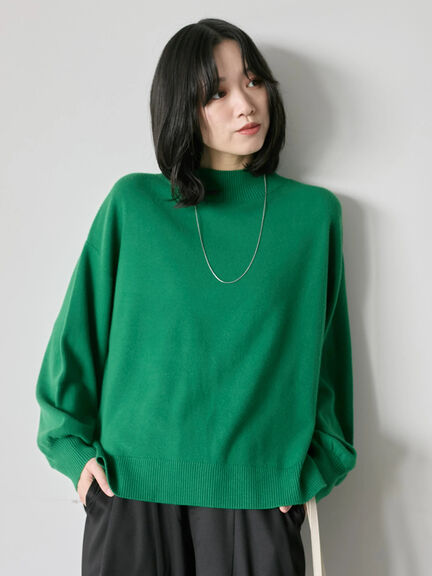 【Hug knit】袖ボリュームハイネックプルオーバー（ブラック/レッド/ダークオレンジ/グリーン/ＴＯＰグレー）｜Samansa Mos2 blue（サマンサモスモス ブルー）通販