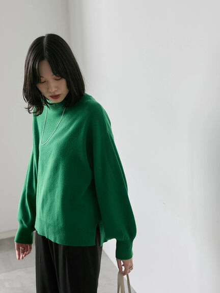 【Hug knit】袖ボリュームハイネックプルオーバー（ブラック/レッド/ダークオレンジ/グリーン/ＴＯＰグレー）｜Samansa Mos2 blue（サマンサモスモス ブルー）通販