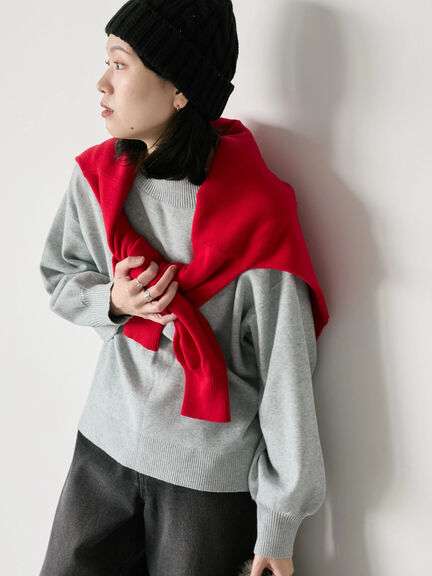 【Hug knit】袖ボリュームハイネックプルオーバー（ブラック/レッド/ダークオレンジ/グリーン/ＴＯＰグレー）｜Samansa Mos2 blue（サマンサモスモス ブルー）通販