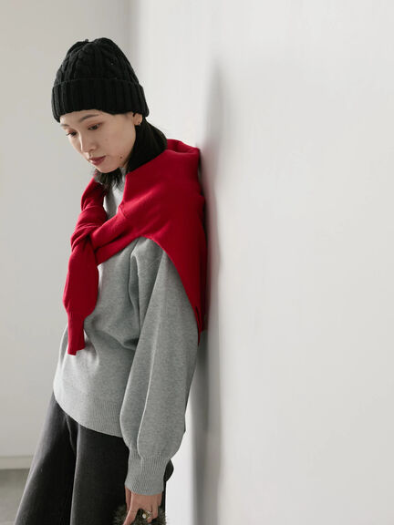 【Hug knit】袖ボリュームハイネックプルオーバー（ブラック/レッド/ダークオレンジ/グリーン/ＴＯＰグレー）｜Samansa Mos2 blue（サマンサモスモス ブルー）通販