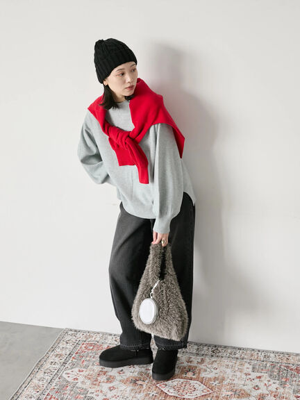 【Hug knit】袖ボリュームハイネックプルオーバー（ブラック/レッド/ダークオレンジ/グリーン/ＴＯＰグレー）｜Samansa Mos2 blue（サマンサモスモス ブルー）通販