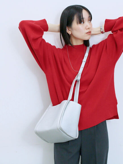 【Hug knit】袖ボリュームハイネックプルオーバー（ブラック/レッド/ダークオレンジ/グリーン/ＴＯＰグレー）｜Samansa Mos2 blue（サマンサモスモス ブルー）通販