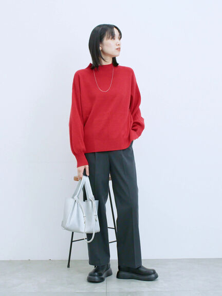 【Hug knit】袖ボリュームハイネックプルオーバー（ブラック/レッド/ダークオレンジ/グリーン/ＴＯＰグレー）｜Samansa Mos2 blue（サマンサモスモス ブルー）通販