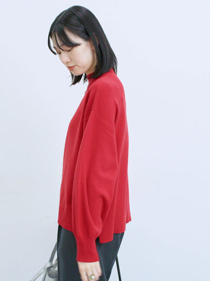 【Hug knit】袖ボリュームハイネックプルオーバー（ブラック/レッド/ダークオレンジ/グリーン/ＴＯＰグレー）｜Samansa Mos2 blue（サマンサモスモス ブルー）通販