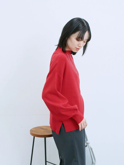 【Hug knit】袖ボリュームハイネックプルオーバー（ブラック/レッド/ダークオレンジ/グリーン/ＴＯＰグレー）｜Samansa Mos2 blue（サマンサモスモス ブルー）通販