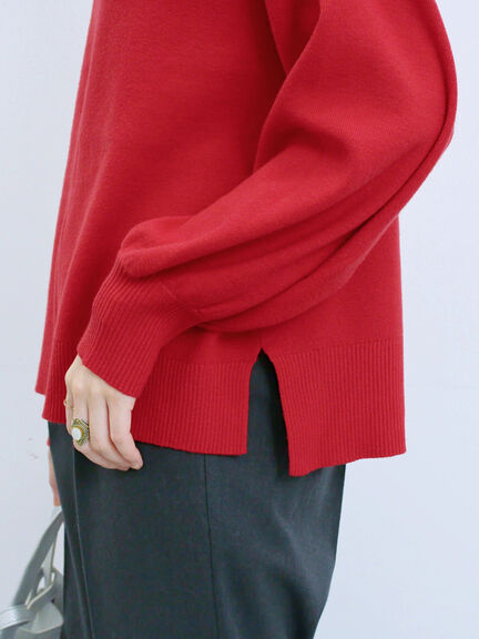 【Hug knit】袖ボリュームハイネックプルオーバー（ブラック/レッド/ダークオレンジ/グリーン/ＴＯＰグレー）｜Samansa Mos2 blue（サマンサモスモス ブルー）通販